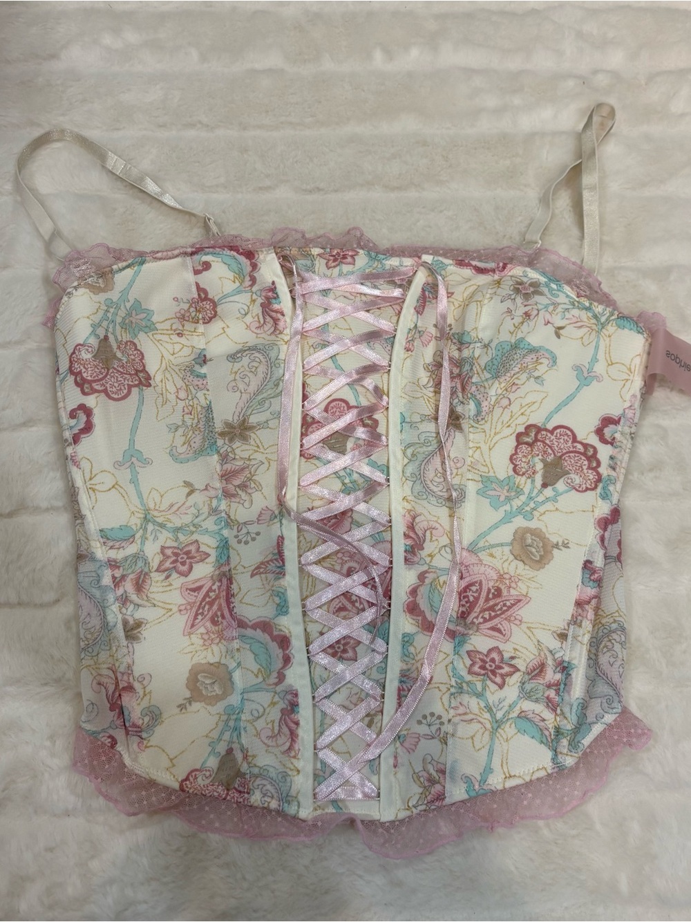 sophie b. Floral Lace-Up Corset Bustier in Pink, Cream & Blue